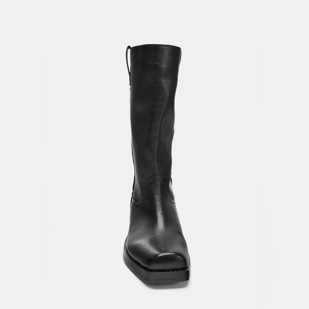 Zara 100% Leather Black Heeled Cowboy Boots sz.7.5 - Picture 8 of 16